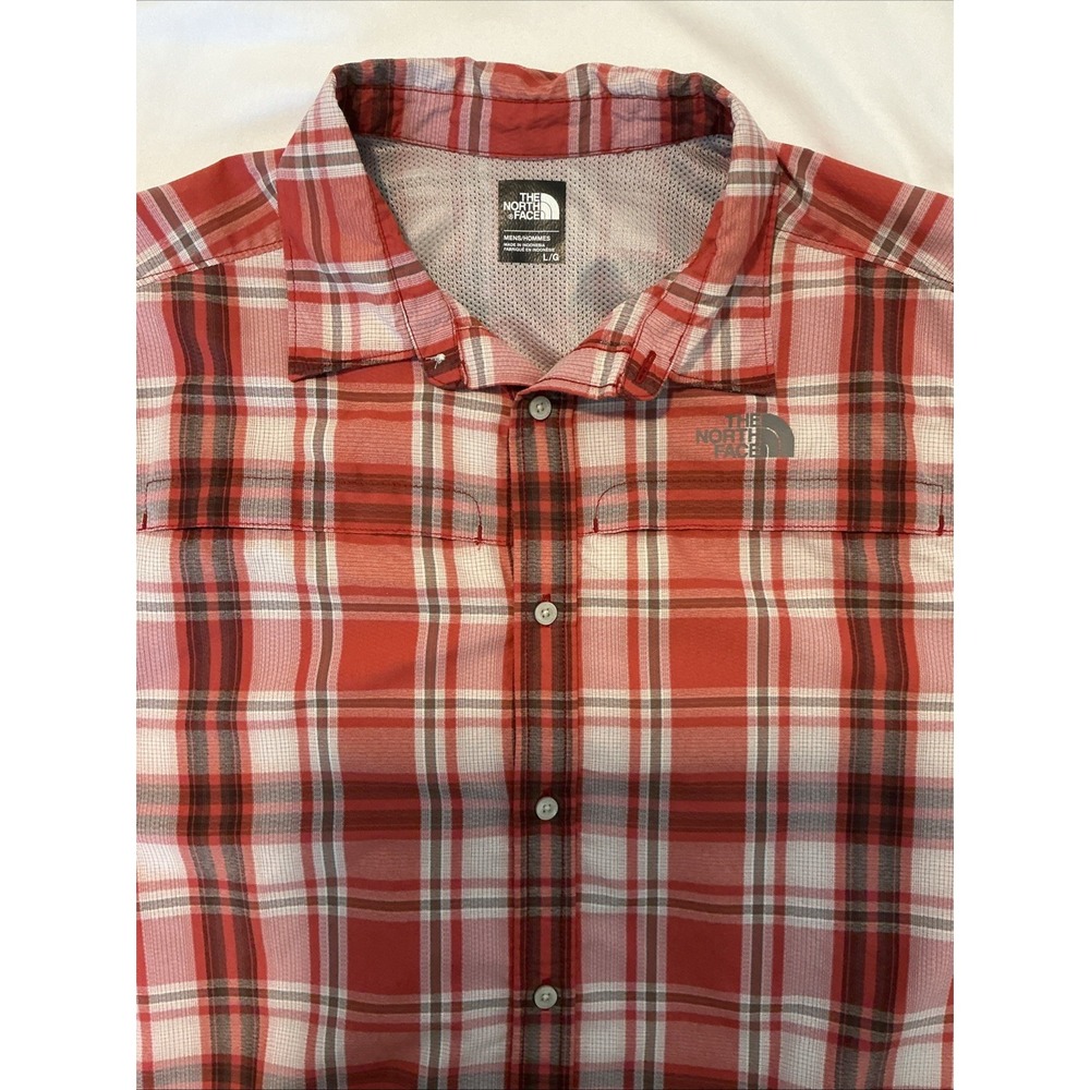The North Face Men's Short Sleeve Button Down Orange Plaid Shirt Size Large  EUC